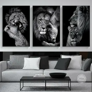 3pcs Modern Lion Family Canvas Wall Art Black and White Animal Poster Pints for Bedroom Decor Aesthetic Wall Art Home Decor
