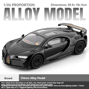 Voitures miniatures en métal 1:24 Bugatti Chiron avec son et lumière, jouet à rétrofriction, modèle de supercar, décoration, modèle en métal - Product Image 4