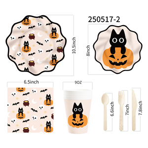 DAMAI Little Cat and Pumpkin Halloween Party <b>Table</b> Decoration Disposable Paper Plates Served 10 Guests Tableware Sets - Product Image 6