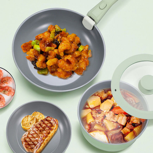 Green Ceramic Non-Stick <b>Cookware</b> <b>Set</b> with Glass Lid 5-Piece Pots and Pans for Gas and Induction Stoves - Product Image 2