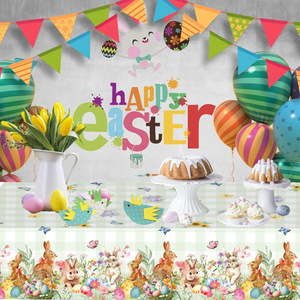 Easter Egg Decorations Carton Bunny-Themed Disposable Tableware Rectangular <strong>Plastic</strong> <strong>Table</strong> <strong>Clothes</strong> for Jungle Party Supplies - Product Image 4