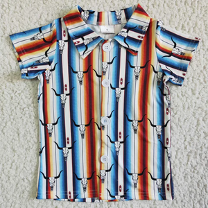 Chemise d'été à rayures Serape pour garçon Summer Bull Cow - Product Image 1