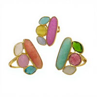 Bagues délicates pour femmes, plaquées or 18 carats, avec plusieurs pierres œil-de-chat naturelles colorées, classiques, pour mariage, soirée dansante, cadeau décoratif