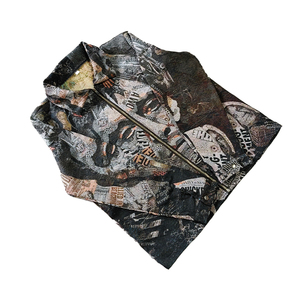 Blouson Homme Respirant Brodé Vintage Hiver Inspiré <span class=keywords><strong>de</strong></span> l'Art du Journal, Imprimé Portrait Collage, Zippé, Tissé - Product Image 3