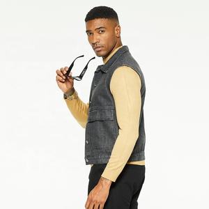 <span class=keywords><strong>Gilet</strong></span> in Denim moda di alta qualità personalizzato <span class=keywords><strong>nero</strong></span> sbiadito per il corpo a manica corta <span class=keywords><strong>camicia</strong></span> da uomo con tasca - Product Image 5