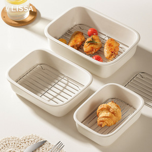 <b>Ceramic</b> Baking Tray With Rack Rectangular Oven Safe Microwave Safe Cheese Gratin Dish Food Preparation Plate - Product Image 4
