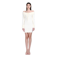 Schulterfreies Langarm-Mink-Flauschkleid Einfarbig Gestricktes Minikleid Atmungsaktiv Natürliche Taille Schlanke Passform 2026 Minimalistisch Elegant Herbst