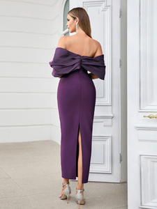 Abito Sexy con <span class=keywords><strong>maniche</strong></span> asimmetriche con <span class=keywords><strong>spalle</strong></span> <span class=keywords><strong>scoperte</strong></span> da donna blu Navy con collo a Slash attorcigliato abiti lunghi abiti da sera - Product Image 6