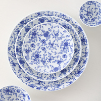 Service de vaisselle en porcelaine Fine, bleu et blanc, impression florale, vaisselle de Table, assiettes à dîner faites à la main, réglage de Table