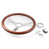 Setir Kemudi Sport Klasik 350mm 14 Inch Universal Berbahan Kayu 3 Palang Dengan Tombol Klakson 6 Baut