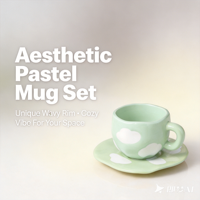 Tasses à café en céramique artisanale avec glaçure bleue nuage et soucoupe irrégulière, ensemble de tasses à thé de l'après-midi 300 ml, mug pour couple, coffret cadeau