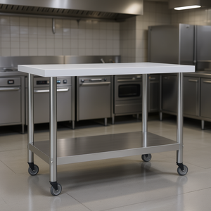 Tavolo da Lavoro per Cucina Commerciale 39.4x17.7x33.5 in Acciaio Inox con Ruote, Finitura Lucida, Assemblaggio Modulare - Product Image 2