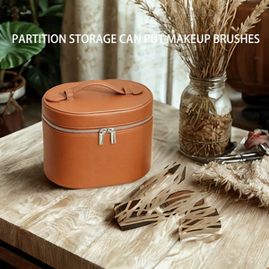 Organisateur de <span class=keywords><strong>maquillage</strong></span> en cuir PU <span class=keywords><strong>à</strong></span> motif galet pour femme, trousse de toilette de voyage avec poignée, séparateurs amovibles cylindriques, étui de rangement - Product Image 2