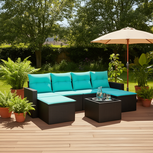 Set di Divani da Esterno in Polyrattan Nero, 7 Pezzi con Cuscini, Arredamento da Giardino in Stile Contemporaneo - Product Image 2