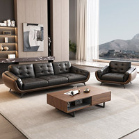Ensemble de canapés de salon de villa moderne haut de gamme de designer italien, en cuir véritable de luxe avec rembourrage en éponge et bois, meubles élégants
