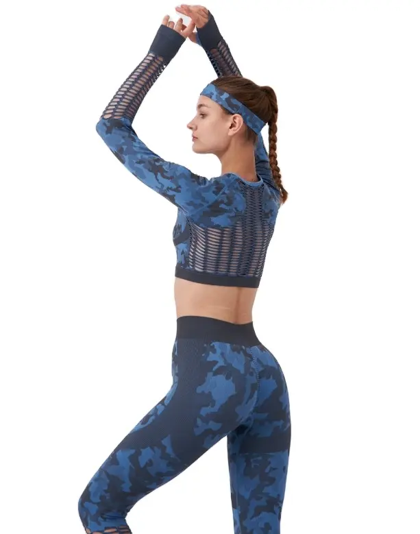 2022 Neues Design OEM Seamless Sportswear Camouflage Top und Yoga hosen Yoga-Sets