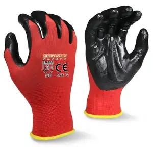 ENTE 안전 도매 니트릴 코팅 작업 레드 폴리 에스테르 산업 남성 손 장갑 보호