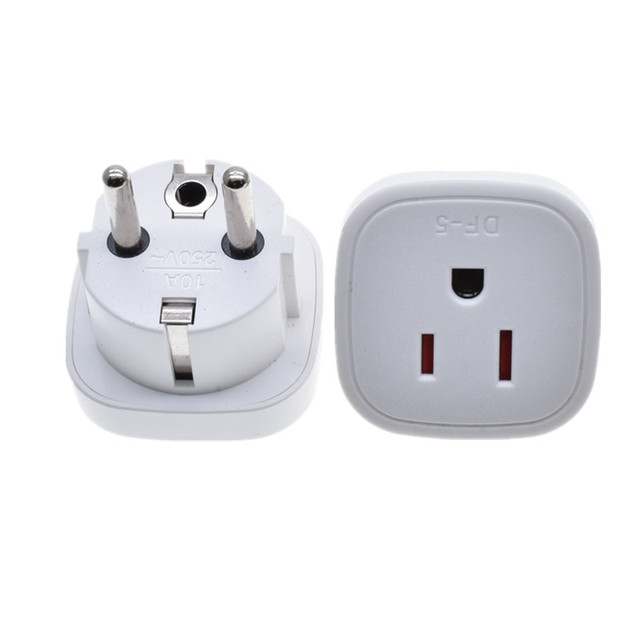 US to EU Plug Adapter 2 Round Pin Germany, Austria, Italy, Netherlands, Belgium, France Travel Plug 10A 250V DF-5
