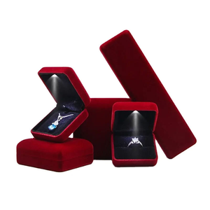 Luxury Velvet Jewelry Box with Light <b>Ring</b> Necklace <b>Storage</b> Case Rectangle Lid Closure Plain Style - Product Image 2