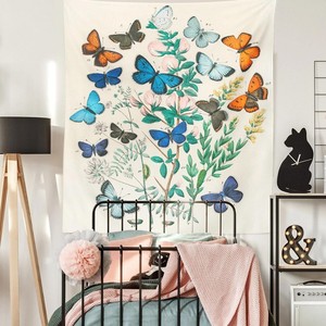 Tapiz de Pared de Poliéster con Estampado de Mariposas en Tonos Pastel, Azul y Naranja, Lavable a Máquina, Decoración de Pared, Arte Mural, Venta al Por Mayor - Product Image 3