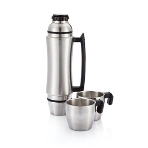Venta al por mayor: Termo de vacío de acero inoxidable 18/8 con diseño de bala para coche, con 2 tazas y asa - Product Image 6
