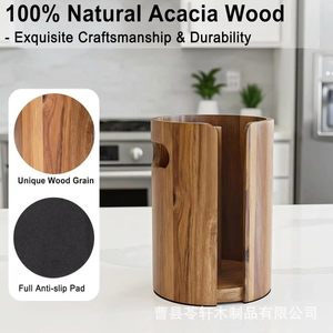 Wooden toilet <b>paper</b> holder, round, multi-purpose, household <b>kitchen</b> countertop <b>paper</b> towel holder with handle, storage and - Product Image 4