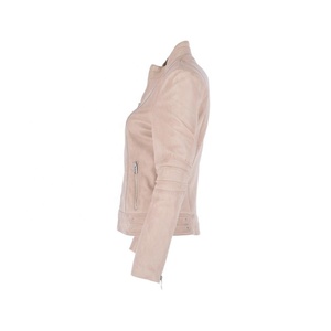 Beige-Color Women Genuine Lambskin Biker-Spring and Autumn European-And-American <b>Stand</b>-Up Collar <b>Motorbike</b> PU Leather Jackets - Product Image 3