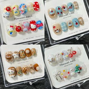 Venta al por mayor 10 piezas cortas redondas pintadas a mano Gel prensa <span class=keywords><strong>uñas</strong></span> hermoso lujo diseño personalizado hecho a mano prensa en las <span class=keywords><strong>uñas</strong></span> - Product Image 6