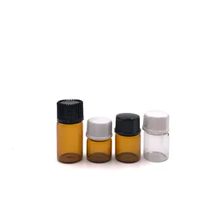 Free sample empty 1ml 2ml 3ml 5ml mini small amber glass vial essential oil bottle with screw cap