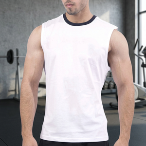 100% Cotton Knitted Breathable Comfortable Fit Hot Selling Customizable <b>Men's</b> Hooded Gym Tank <b>Top</b> Printed Logo Design O-Neck - Product Image 3