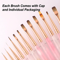 Penjualan Langsung Pabrik Set Kuas Nail Art Multi Fungsi Gagang Akrilik Warna Pink Kuas Pipih Kuas Bulat untuk Salon Kuku
