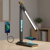 Horloge multifonctionnelle moderne pour chambre à coucher, lampe de table électrique en ABS noir avec LED, double veilleuse et chargeur sans fil DC à commande tactile
