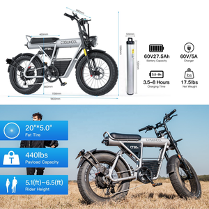 Motocicleta Eléctrica de 2 Plazas, Bicicleta Urbana, 60V 2000W, Batería de Litio de 27.5AH, Motocicleta Todoterreno Eléctrica de <span class=keywords><strong>125</strong></span> cc Cerca de Mí - Product Image 5