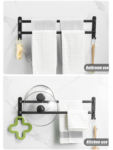 Modern Two-Layer Aluminum Towel <b>Shelf</b> Matt Black 2 Tiers Towel Rack with <b>Hook</b> Towel Holder - Product Image 2