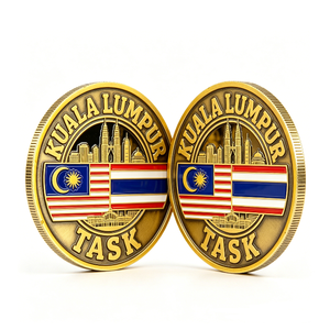 Pièce Souvenir de Kuala Lumpur, Plaqué Or, Émail Dur, Laiton, Jeton Circulaire, Design Patriotique, Drapeaux de Malaisie et de Thaïlande - Product Image 4