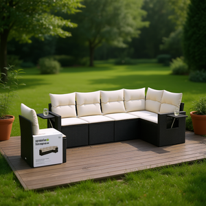 Conjunto de Sofás de Jardín en Negro y Crema, Muebles de Ratán para Exteriores con Cojines de Espuma de Alta Densidad, Diseño Contemporáneo, Impermeable - Product Image 2