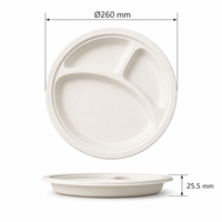 Assiette en bagasse écologique de 10 pouces à 3 compartiments pour la restauration