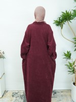 Robe longue ample en velours côtelé bordeaux, col polo, manches retroussées, style abaya modeste, tenue quotidienne pour femmes musulmanes, personnalisable OEM