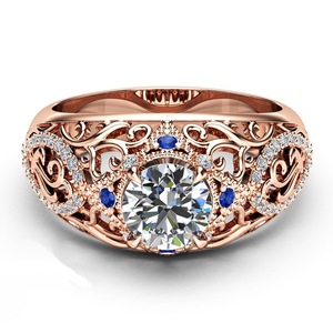 Anello da Donna con Zircone Blu Floreale Intarsiato, Design Elegante e Traforato, Gioiello da Dito Versatile per Uso Quotidiano e Feste, Regalo - Product Image 2