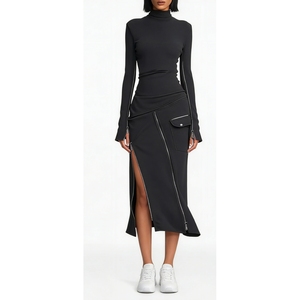 Conjunto de 2 Piezas para Mujer, Top de Manga <span class=keywords><strong>Larga</strong></span> <span class=keywords><strong>con</strong></span> Cuello Alto y Detalle de Cremallera y <span class=keywords><strong>Falda</strong></span> Maxi, Moda Sehe - Product Image 2