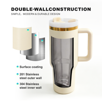 Gobelet isotherme en acier inoxydable plaqué or 40 oz avec poignée, gravure laser USA RTS, double paroi isolée, pour voiture, idéal pour les cadeaux