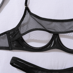 女式热门两件套性感蕾丝刺绣装饰内衣舒适网布面料内裤内衣 - Product Image 4