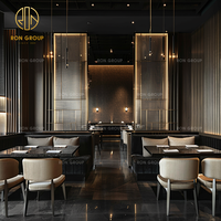 Mobilier de restaurant Ron Group : Banquettes en cuir sur mesure, table carrée, ensemble de chaises personnalisées en tissu pour restaurant