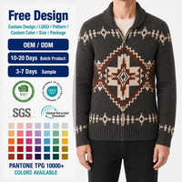 Pull cardigan jacquard à fermeture éclair pour homme, motif géométrique, tricot chaud pour l'hiver