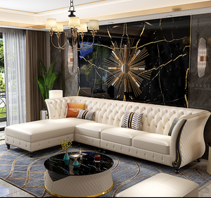 Luxury Home Furniture Nordic Villa Hotel Luxury Design Tufted Leather <strong>Sofa</strong> Set - Product Image 4