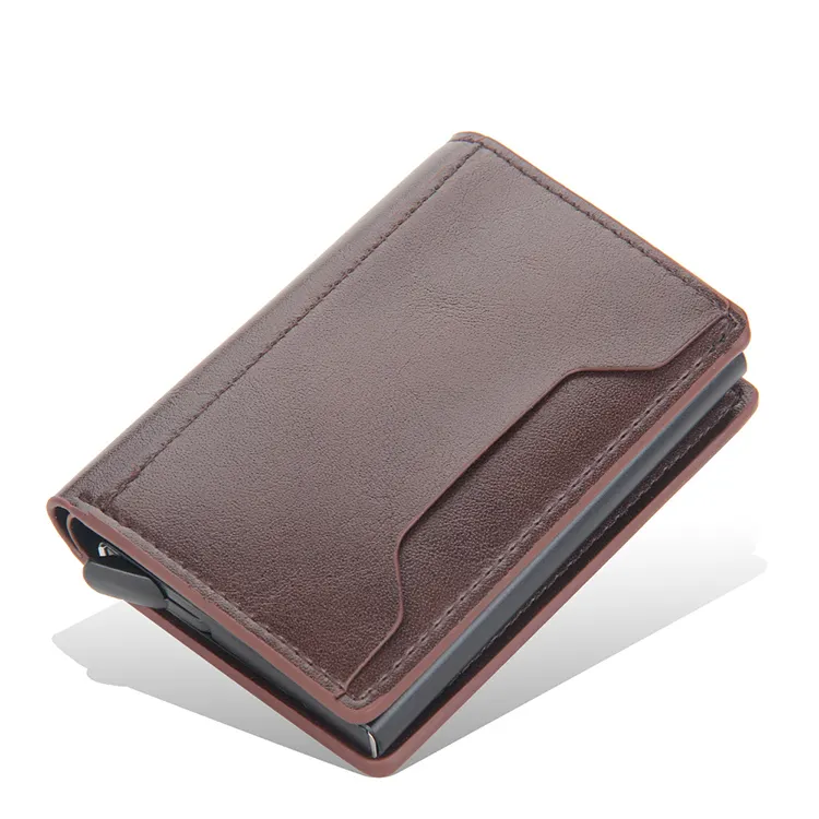 Custom Design Minimalist Slim,Card Holder Mental Carbon Fiber Leather RFID Blocking Money Clip Bifold MEN Wallet/