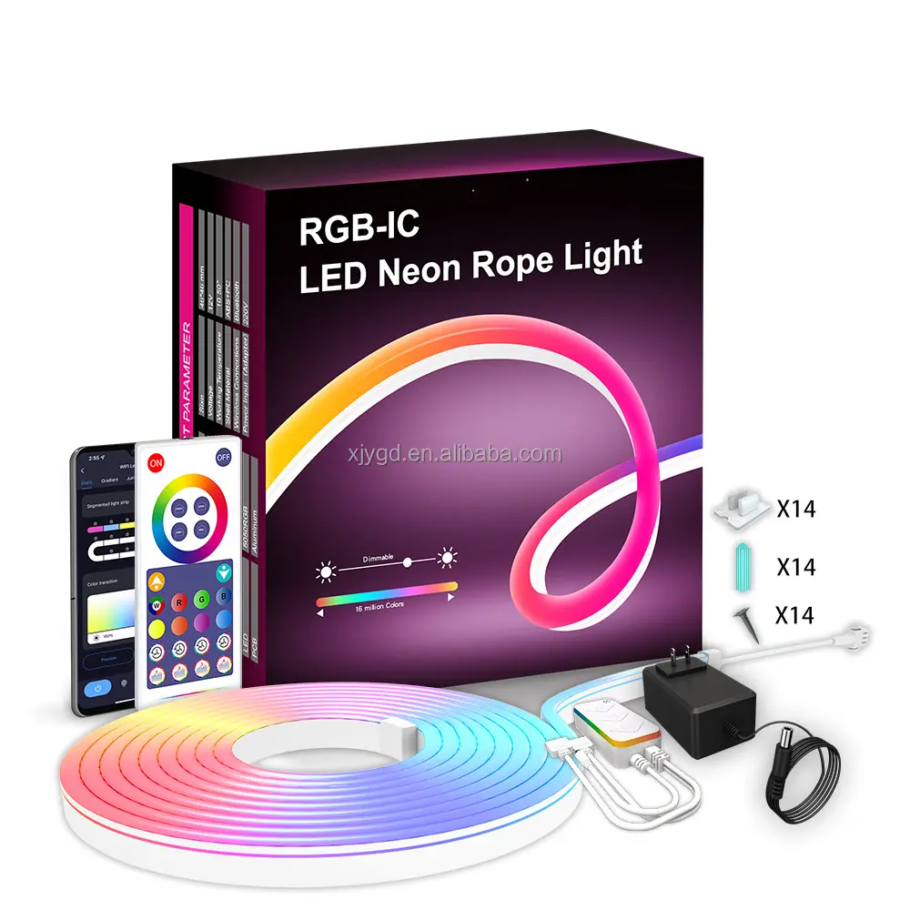 ColorRGB Tuya Lampu Neon LED Pintar RGBIC Dreamcolor WS2812 Tahan Air Fleksibel Dimmable Chasing Strip Tape TV Backlight Game