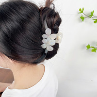 Klip rambut berlian imitasi cakar rambut asetat dua bunga 11cm besar mewah gaya Perancis Baru aksesori rambut elegan