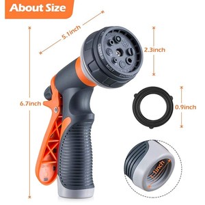 Tuinslangmondstuk, nieuwe verbeterde versie, hogedruk, 8 spuitpatronen, verstelbare slangspuitmondstuk - Product Image 4