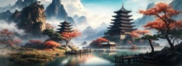 Papier peint mural auto-adhésif imperméable, paysage de pagode asiatique, brumeux, montagne chinoise, lac, pour la décoration murale intérieure de la maison